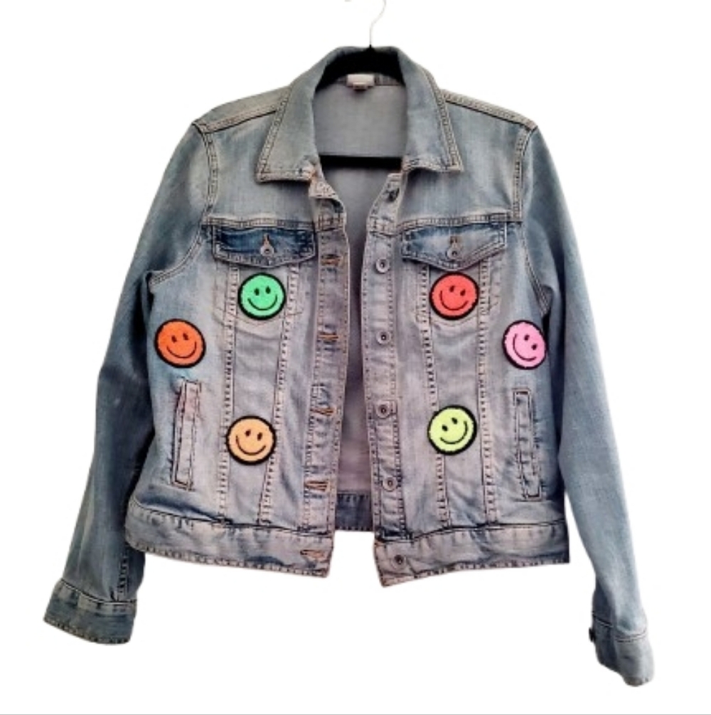 Merona Blue Denim Smiley Patch Jacket
